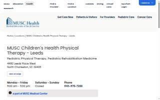 MUSC Children's Health Physical Therapy - Leeds website