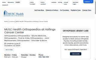 MUSC Health Orthopaedics at Hollings Cancer Center website