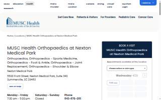 MUSC Health Orthopaedics at Nexton Medical Park website