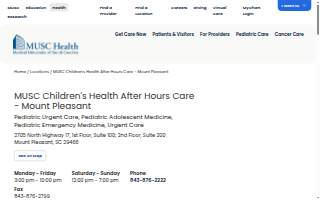 MUSC Children's Health After Hours Care - Mount Pleasant website