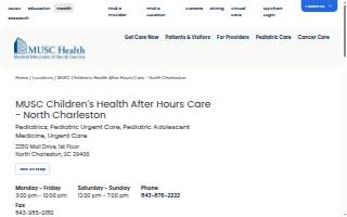 MUSC Children's Health After Hours Care - North Charleston website