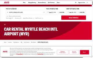 Avis Car Rental of Myrtle Beach website