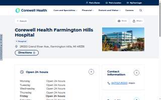 Corewell Health Farmington Hills Hospital website