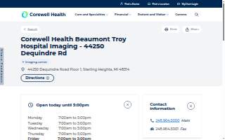 Corewell Health Beaumont Troy Hospital Imaging - 44250 Dequindre Rd website