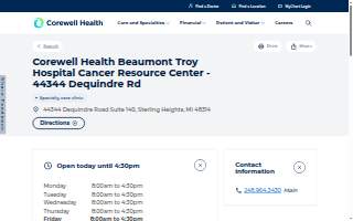 Corewell Health Beaumont Troy Hospital Cancer Resource Center - 44344 Dequindre Rd website