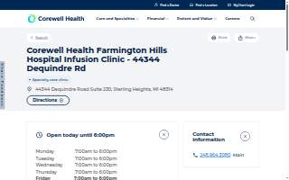 Corewell Health Farmington Hills Hospital Infusion Clinic - 44344 Dequindre Rd website