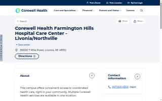Corewell Health Farmington Hills Hospital Care Center - Livonia/Northville website