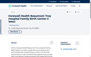 Corewell Health Beaumont Troy Hospital Family Birth Center 3 West website