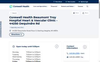 Corewell Health Beaumont Troy Hospital Heart & Vascular Clinic - 44250 Dequindre Rd website