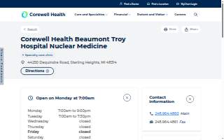 Corewell Health Beaumont Troy Hospital Nuclear Medicine website