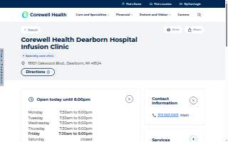 Corewell Health Dearborn Hospital Infusion Clinic website
