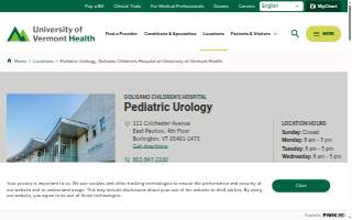 Pediatric Urology, Golisano Children’s Hospital at University of Vermont Health website