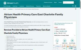Atrium Health Primary Care East Charlotte Family Physicians website