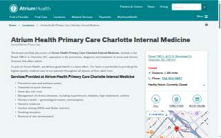 Atrium Health Primary Care Charlotte Internal Medicine website