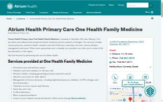 Atrium Health Primary Care One Health Family Medicine of Charlotte website