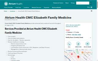Atrium Health CMC Elizabeth Family Medicine website