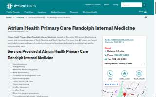 Atrium Health Primary Care Randolph Internal Medicine website