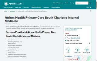 Atrium Health Primary Care South Charlotte Internal Medicine website
