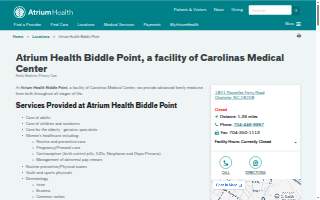 Atrium Health Biddle Point website