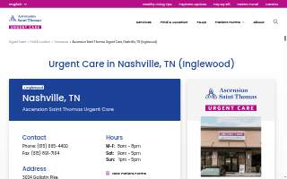 Ascension Saint Thomas Urgent Care - Nashville, Inglewood website