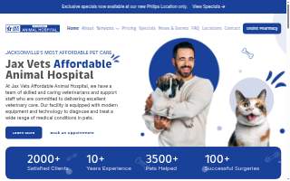 Jax Vets Affordable Animal Hospital at San Jose website