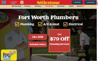 Milestone Electric, A/C, & Plumbing of Fort Worth website