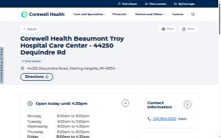 Corewell Health Beaumont Troy Hospital Care Center - 44250 Dequindre Rd website
