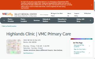 Highlands Clinic - Primary Care - Valley Medical Center website