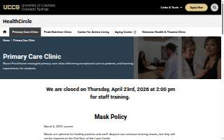 UCCS HealthCircle Primary Care Clinic in the Lane Center website