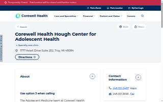 Corewell Health Hough Center for Adolescent Health website