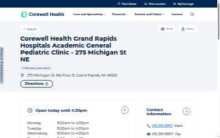 Corewell Health Grand Rapids Hospitals Academic General Pediatric Clinic - 275 Michigan St NE website