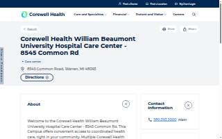 Corewell Health William Beaumont University Hospital Care Center - 8545 Common Rd website