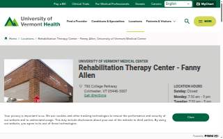 Rehabilitation Therapy Center - Fanny Allen, University of Vermont Medical Center website