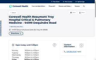 Corewell Health Beaumont Troy Hospital Critical & Pulmonary Medicine - 44199 Dequindre Road website