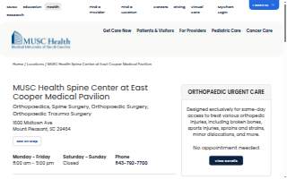 MUSC Health Spine Center at East Cooper Medical Pavilion website
