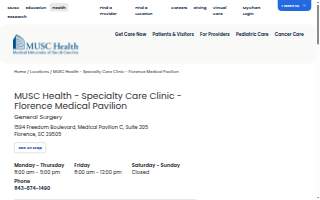 MUSC Health - Specialty Care Clinic - Florence Medical Pavilion website