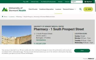 Pharmacy - 1 South Prospect, University of Vermont Medical Center website