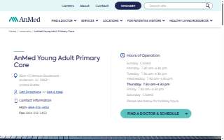 AnMed Young Adult Primary Care website
