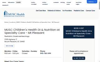 MUSC Children's Health GI & Nutrition at Specialty Care - Mt Pleasant website
