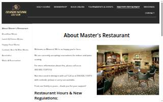 Masters Restaurant website