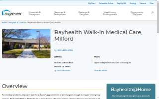 Bayhealth Walk In Medical Care, Milford website