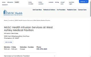 MUSC Health Infusion Services at West Ashley Medical Pavilion website