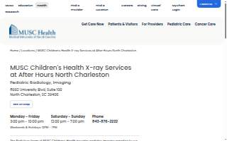 MUSC Children's Health X-ray Services at After Hours North Charleston website