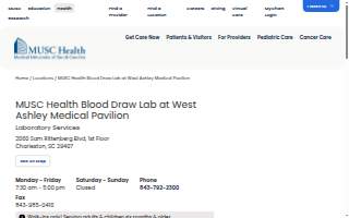 MUSC Health Blood Draw Lab at West Ashley Medical Pavilion website