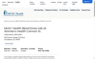 MUSC Health Blood Draw Lab at Women's Health Cannon St. website