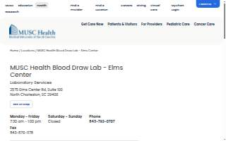 MUSC Health Blood Draw Lab - Elms Center website
