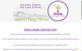 Annie's Nannies website