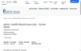 MUSC Health Blood Draw Lab - Grove Road website