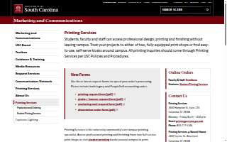 University of South Carolina Printing Services website