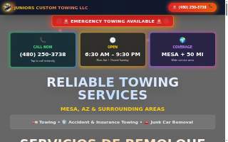 Juniors Custom Towing llc, Gruas website
